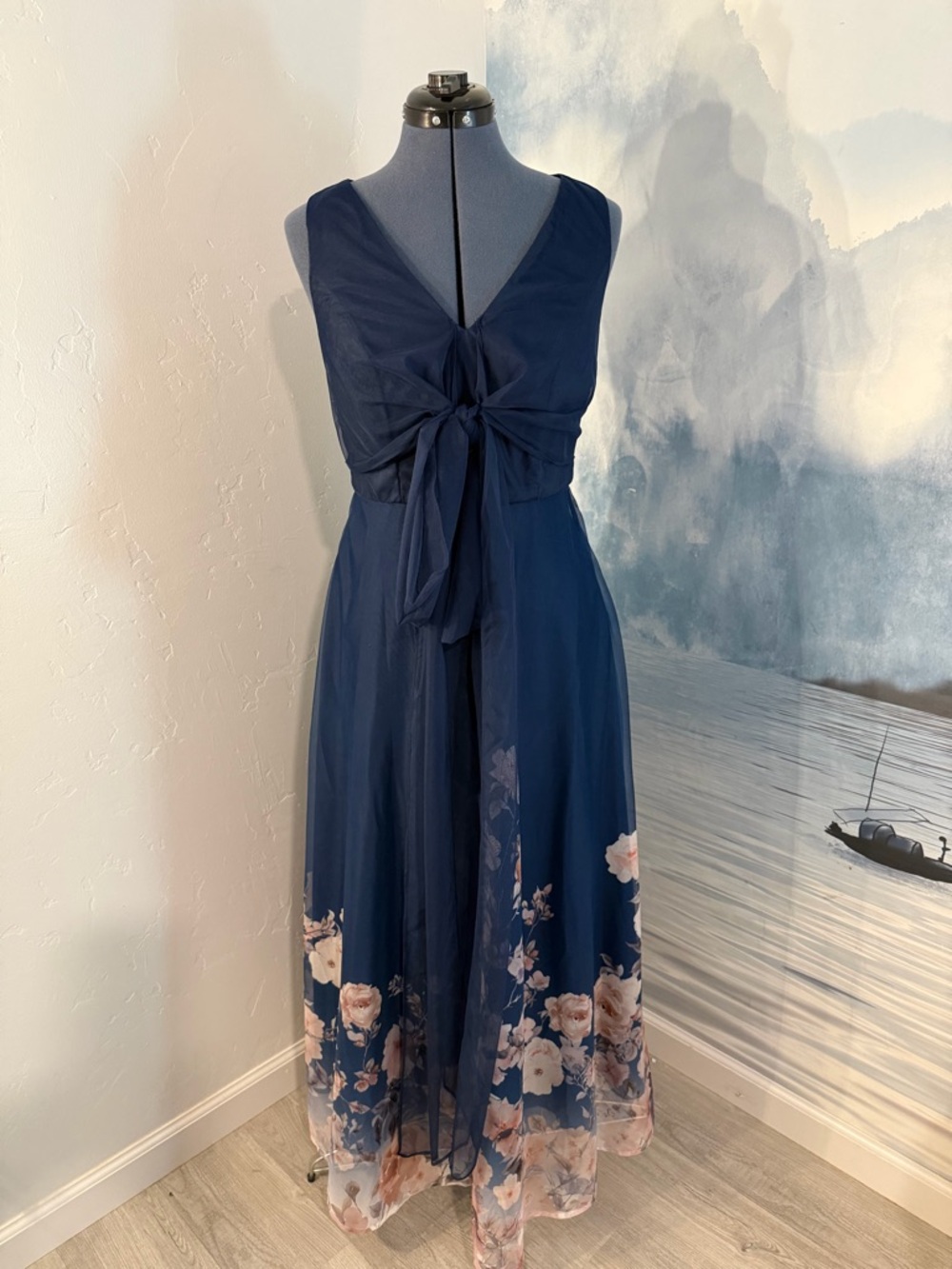 Navy Floral Tie-Front Maxi Dress #147 - Picture 3 of 6